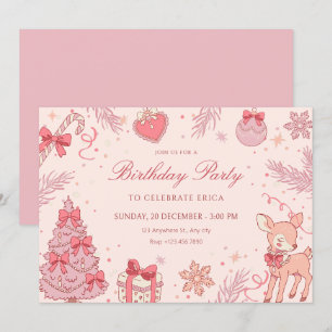 Pink cute winter birthday invitation