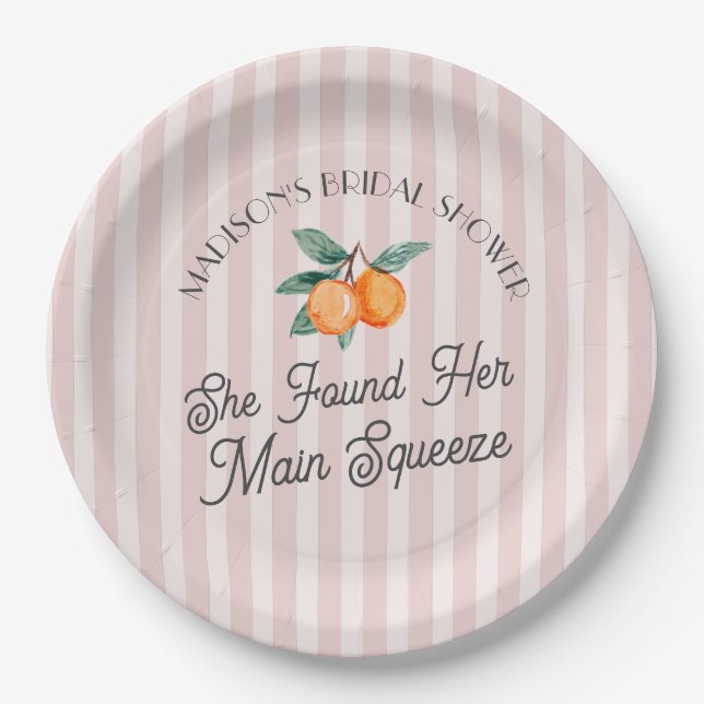 Pink Cutie Main Squeeze Citrus Bridal Shower Paper Plate (Front)