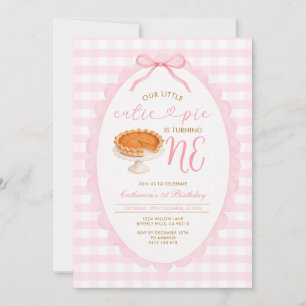 Pink Cutie Pie First Birthday Invitation   Gingham