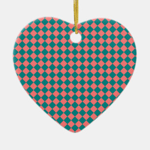 Pink Cyan Chequered Diamond Pattern Ceramic Tree Decoration