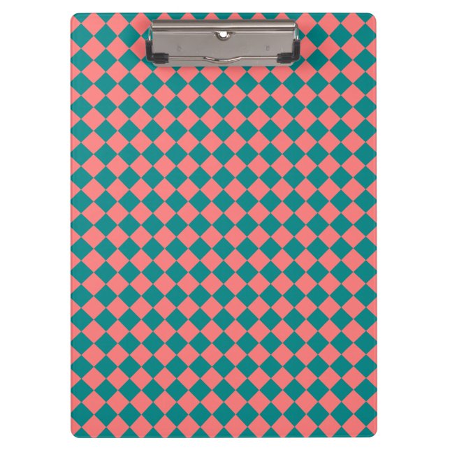 Pink Cyan Chequered Diamond Pattern Clipboard (Front)
