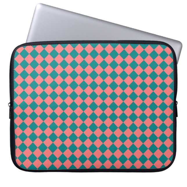 Pink Cyan Chequered Diamond Pattern Laptop Sleeve (Front)