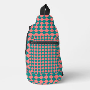 Pink Cyan Chequered Diamond Pattern Sling Bag