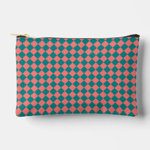 Pink Cyan Chequered Diamond Pattern Small Accessory Pouch