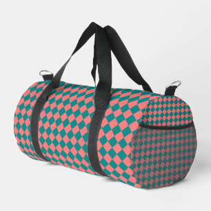 Pink Cyan Chequered Diamond Pattern Small Duffle Bag