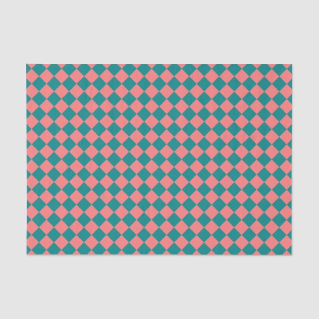 Pink Cyan Chequered Diamond Pattern Tissue Paper (Front)