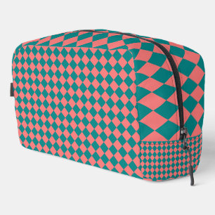 Pink Cyan Chequered Diamond Pattern Toiletry Bag