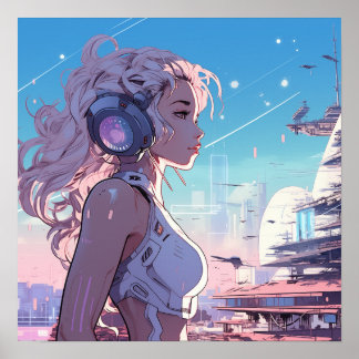 Pink Cyber Girl - Manga Style Poster