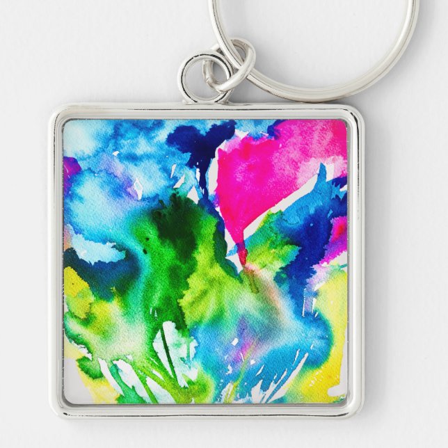 Pink Cyclamen flower abstract watercolor Key Ring (Front)