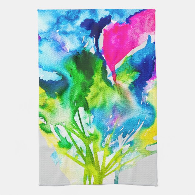 Pink Cyclamen flower abstract watercolor Tea Towel (Vertical)