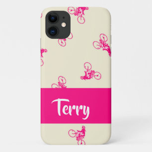 Pink cyclist silhouette pattern Case-Mate iPhone case