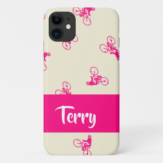 Pink cyclist silhouette pattern Case-Mate iPhone case (Back)