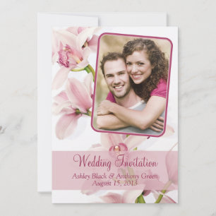 Pink Cymbidium Orchid Photo Wedding Invitation