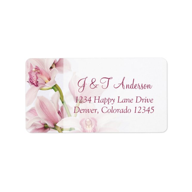 Pink Cymbidium Orchid Wedding Address Labels (Front)
