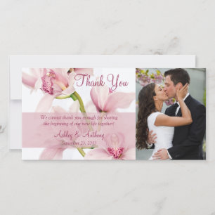 Pink Cymbidium Orchid Wedding Thank You Photocard Card