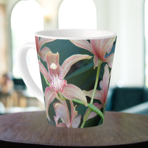 Pink Cymbidium Orchids Floral Latte Mug