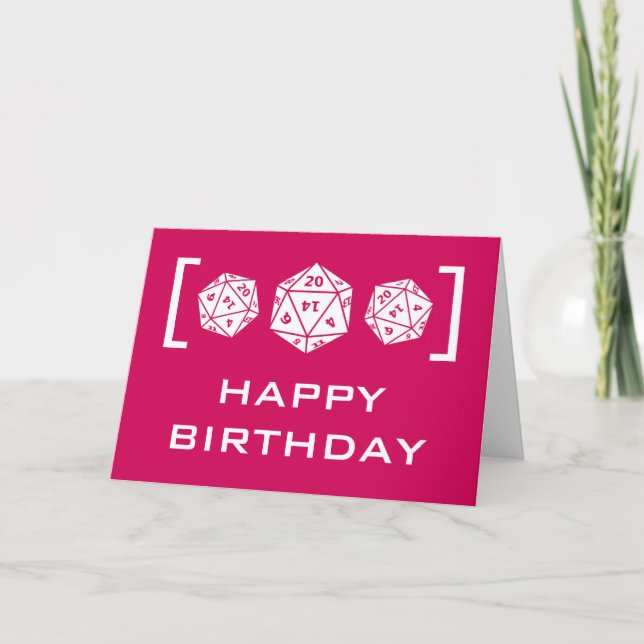 Pink D20 Dice Gamer Birthday Card (Front)