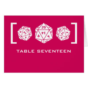 Pink D20 Dice Gamer Table Number Card