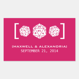 Pink D20 Dice Gamer Wedding Stickers