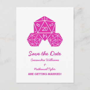 Pink D20 Dice Save the Date Postcard