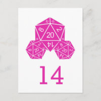 Pink D20 Dice Table Number Postcard