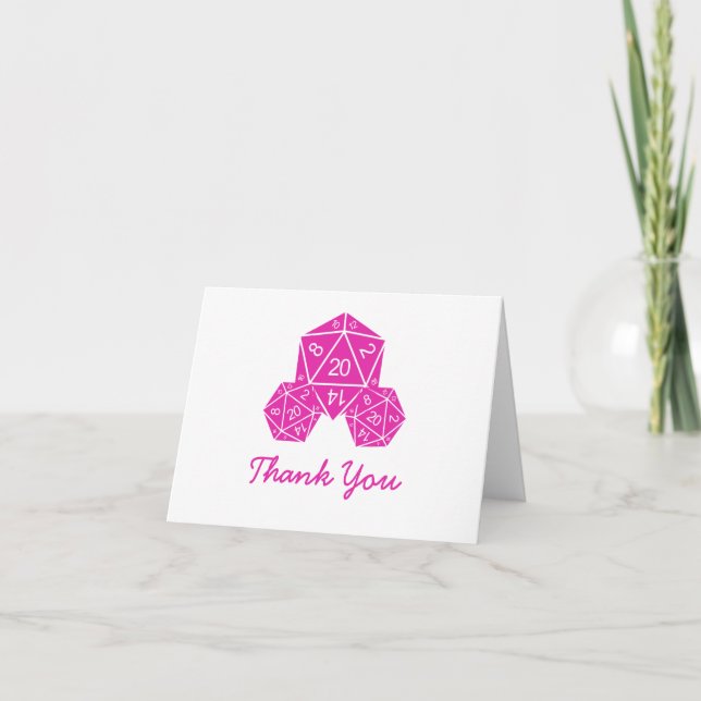 Pink D20 Dice Thank You Card (Front)