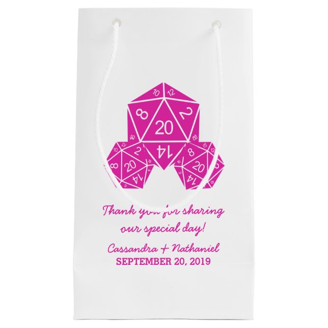 Pink D20 Dice Wedding Gift Bag (Front)