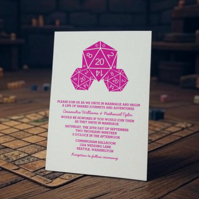 Pink D20 Dice Wedding Invite (Pink D20 Dice Wedding Invite)