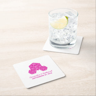 Pink D20 Dice Wedding Paper Coasters