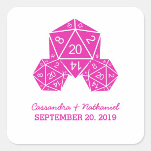 Pink D20 Dice Wedding Stickers