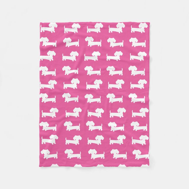 Pink Dachshund Design Fleece Blanket (Front)
