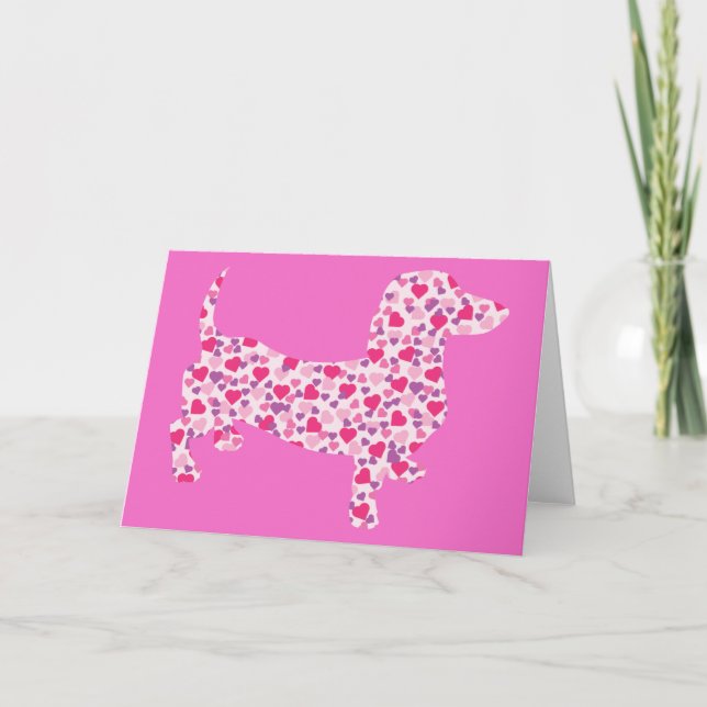 Pink Dachshund Hearts Holiday Card (Front)