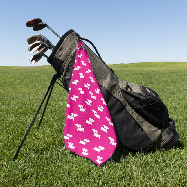 Pink Dachshund Mum Golfer Gift Golf Towel (Green)