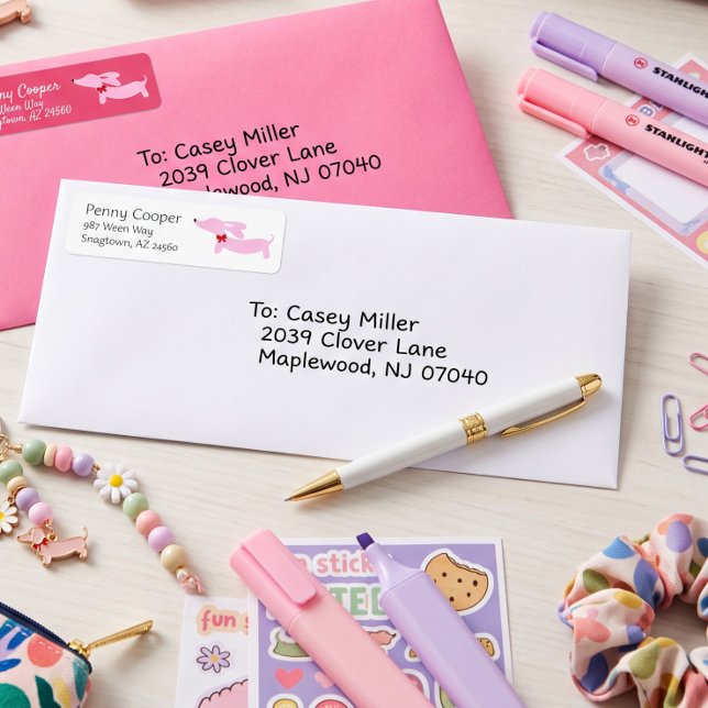 Pink Dachshund Pink Bow Return Address Labels (Pink Dachshund Pink Bow Return Address Labels)