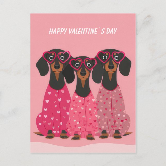  Pink Dachshund Valentine’s Day Card (Front)