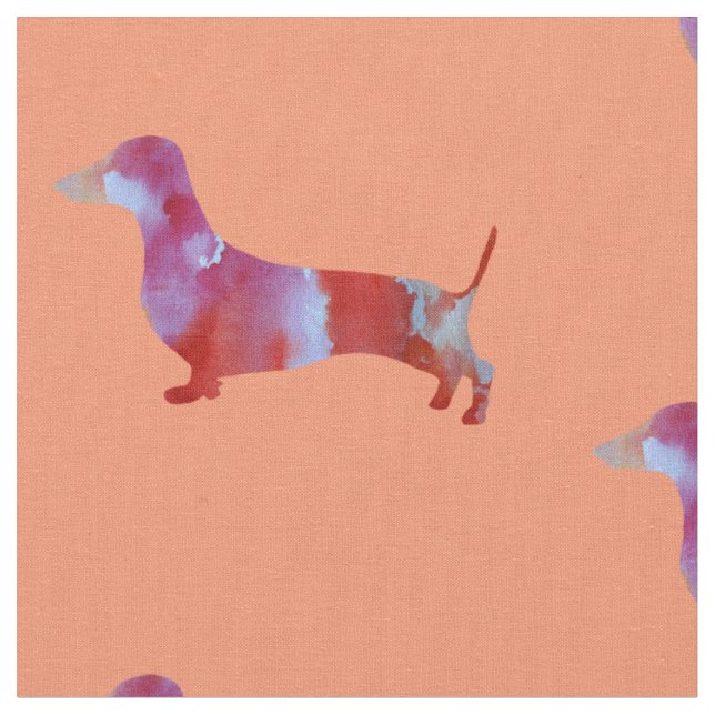 Pink dachshund Watercolor Art Fabric (Close Up)