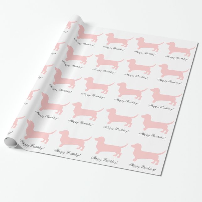 Pink Dachshund Wrapping Paper (Unrolled)