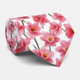 Pink Daffodil Floral Pattern Tie