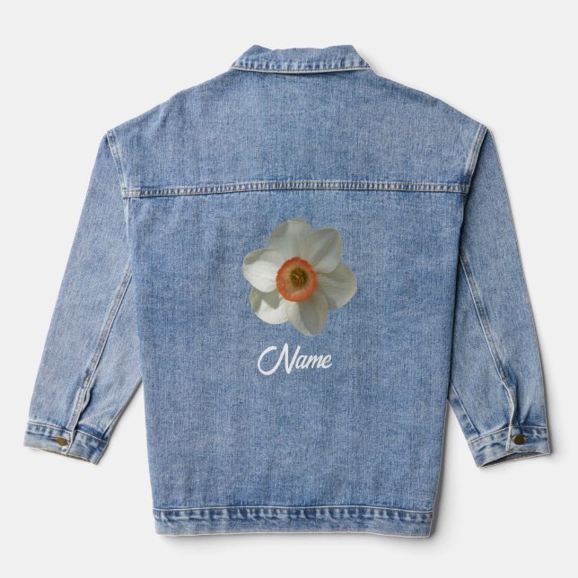 Pink Daffodil Spring Flower Denim Jacket (Back)