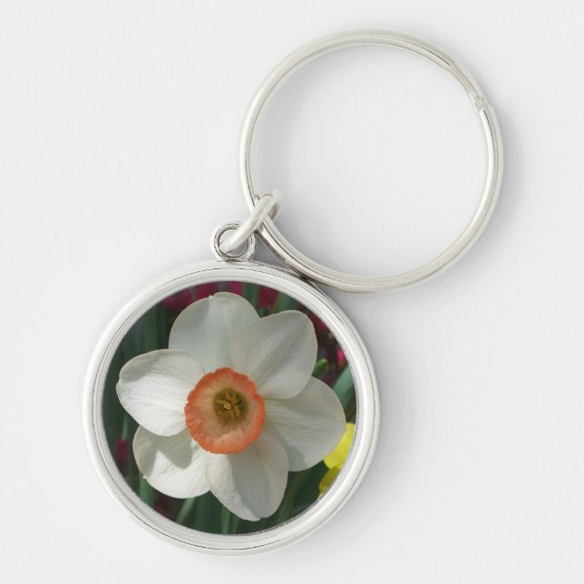 Pink Daffodil Spring Flower Key Ring (Front)