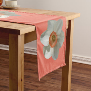 Pink Daffodil Spring Flower Short Table Runner