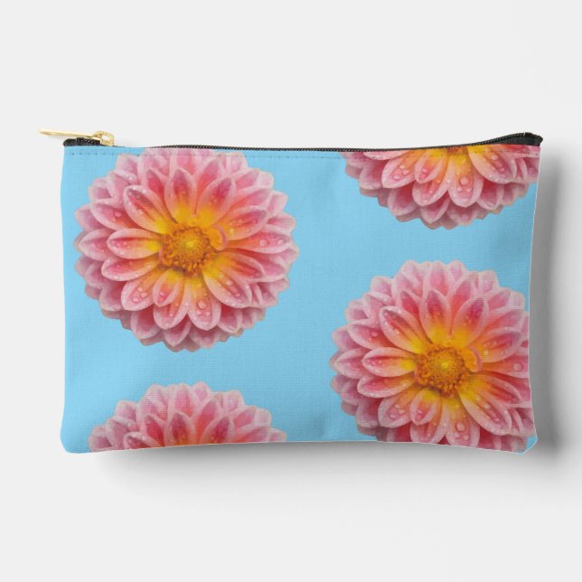 Pink Dahlia and Dew Drops Accessory Pouch (Front)