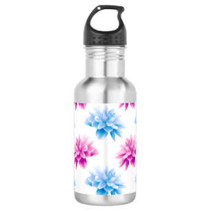 Pink Dahlia, Blue Dahla, Floral Pattern, Flowers 532 Ml Water Bottle