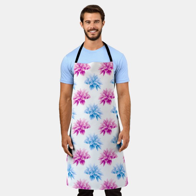 Pink Dahlia, Blue Dahla, Floral Pattern, Flowers Apron (Worn)