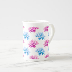 Pink Dahlia, Blue Dahla, Floral Pattern, Flowers Bone China Mug