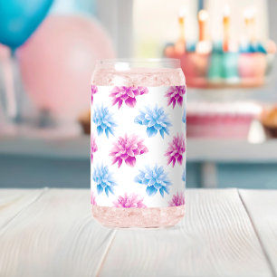 Pink Dahlia, Blue Dahla, Floral Pattern, Flowers Can Glass
