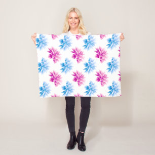 Pink Dahlia, Blue Dahla, Floral Pattern, Flowers Fleece Blanket
