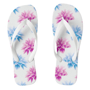 Pink Dahlia, Blue Dahla, Floral Pattern, Flowers Jandals