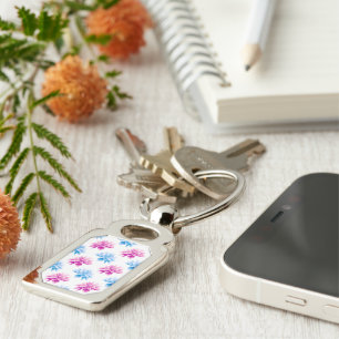 Pink Dahlia, Blue Dahla, Floral Pattern, Flowers Key Ring