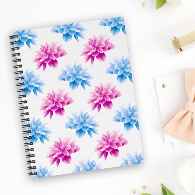 Pink Dahlia, Blue Dahla, Floral Pattern, Flowers Notebook (Creator Uploaded)